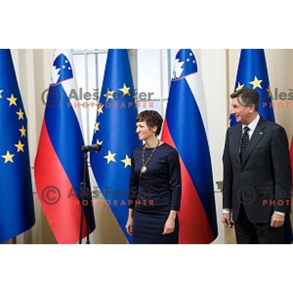Maja Makovec Brencic, Borut Pahor during the reception of the president with Slovenian athletes at the office of the president of Slovenia, Ljubljana, Slovenia on December 12, 2017