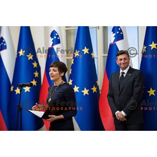Maja Makovec Brencic, Borut Pahor during the reception of the president with Slovenian athletes at the office of the president of Slovenia, Ljubljana, Slovenia on December 12, 2017
