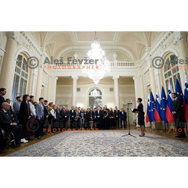Maja Makovec Brencic, Borut Pahor during the reception of the president with Slovenian athletes at the office of the president of Slovenia, Ljubljana, Slovenia on December 12, 2017
