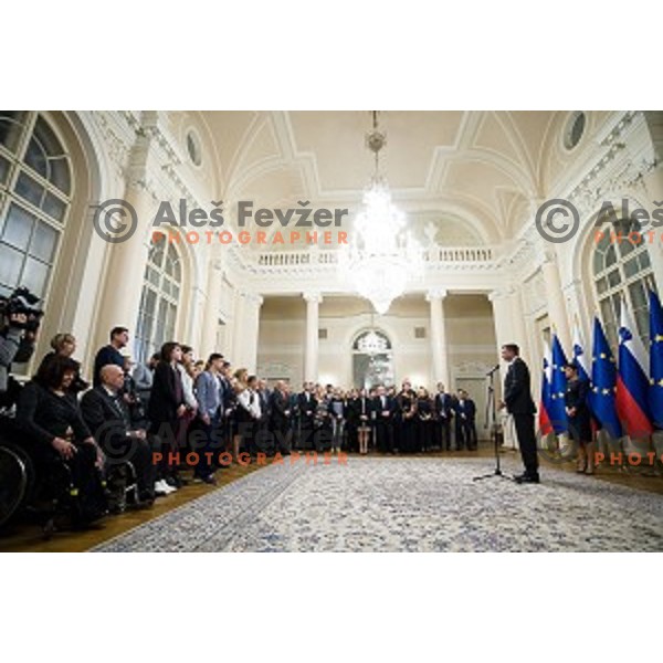 Maja Makovec Brencic, Borut Pahor during the reception of the president with Slovenian athletes at the office of the president of Slovenia, Ljubljana, Slovenia on December 12, 2017