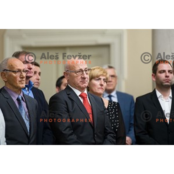 Miro Cerar, Bogdan Gabrovec during the reception of the president with Slovenian athletes at the office of the president of Slovenia, Ljubljana, Slovenia on December 12, 2017