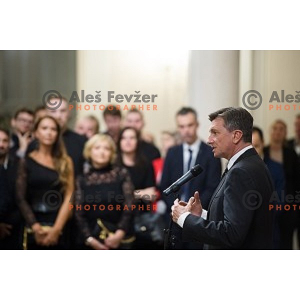 Borut Pahor during the reception of the president with Slovenian athletes at the office of the president of Slovenia, Ljubljana, Slovenia on December 12, 2017
