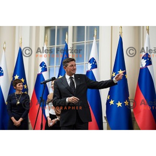 Borut Pahor during the reception of the president with Slovenian athletes at the office of the president of Slovenia, Ljubljana, Slovenia on December 12, 2017