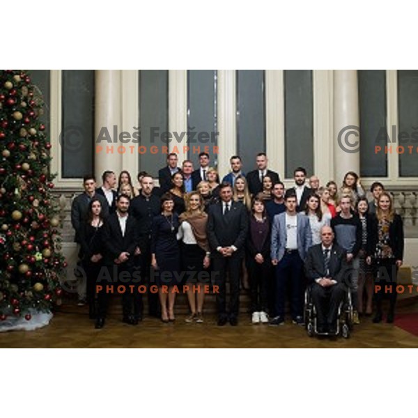 Borut Pahor during the reception of the president with Slovenian athletes at the office of the president of Slovenia, Ljubljana, Slovenia on December 12, 2017
