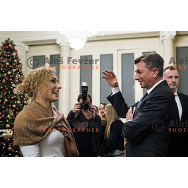 Ilka Stuhec, Borut Pahor during the reception of the president with Slovenian athletes at the office of the president of Slovenia, Ljubljana, Slovenia on December 12, 2017