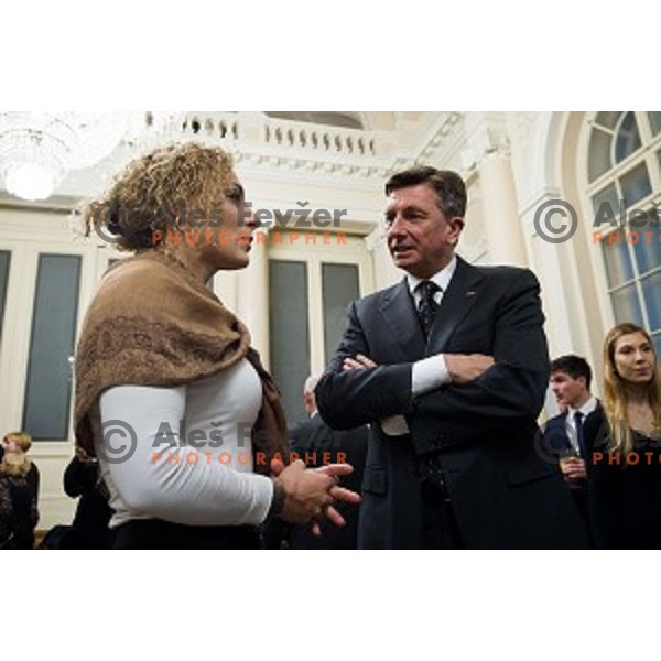 Ilka Stuhec, Borut Pahor during the reception of the president with Slovenian athletes at the office of the president of Slovenia, Ljubljana, Slovenia on December 12, 2017