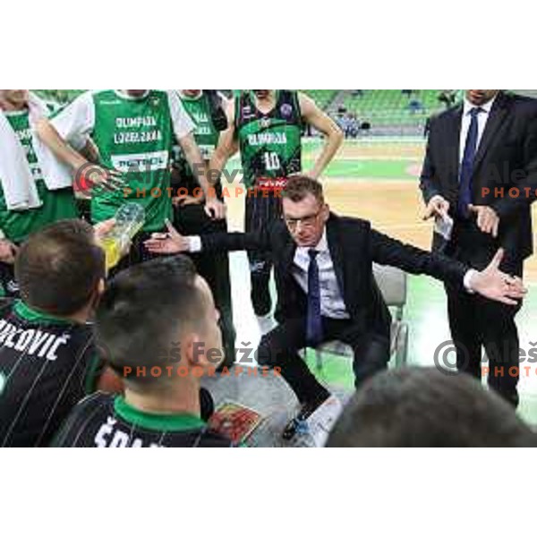 Gasper Okorn, head coach of Petrol Olimpija in action during FIBA Champions League basketball match between Petrol Olimpija and Sig Strasbourg in Stozice Hall, Ljubljana on December 12, 2017