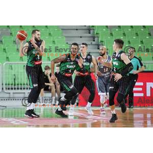 Bojan Radulovic, Devin Oliver of Petrol Olimpija in action during FIBA Champions League basketball match between Petrol Olimpija and Sig Strasbourg in Stozice Hall, Ljubljana on December 12, 2017