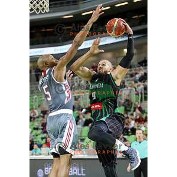 Jordan Morgan of Petrol Olimpija in action during FIBA Champions League basketball match between Petrol Olimpija and Sig Strasbourg in Stozice Hall, Ljubljana on December 12, 2017