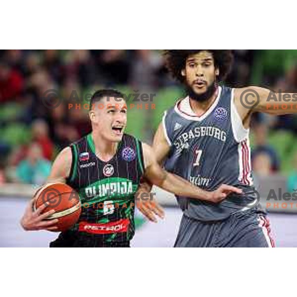 Jan Span of Petrol Olimpija in action during FIBA Champions League basketball match between Petrol Olimpija and Sig Strasbourg in Stozice Hall, Ljubljana on December 12, 2017