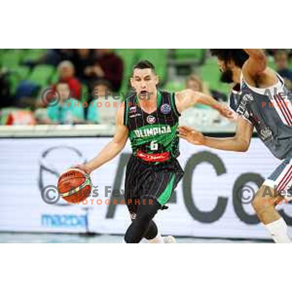 Jan Span of Petrol Olimpija in action during FIBA Champions League basketball match between Petrol Olimpija and Sig Strasbourg in Stozice Hall, Ljubljana on December 12, 2017
