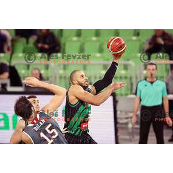 Jordan Morgan of Petrol Olimpija in action during FIBA Champions League basketball match between Petrol Olimpija and Sig Strasbourg in Stozice Hall, Ljubljana on December 12, 2017