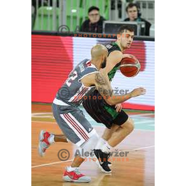 Roko Badzim of Petrol Olimpija in action during FIBA Champions League basketball match between Petrol Olimpija and Sig Strasbourg in Stozice Hall, Ljubljana on December 12, 2017