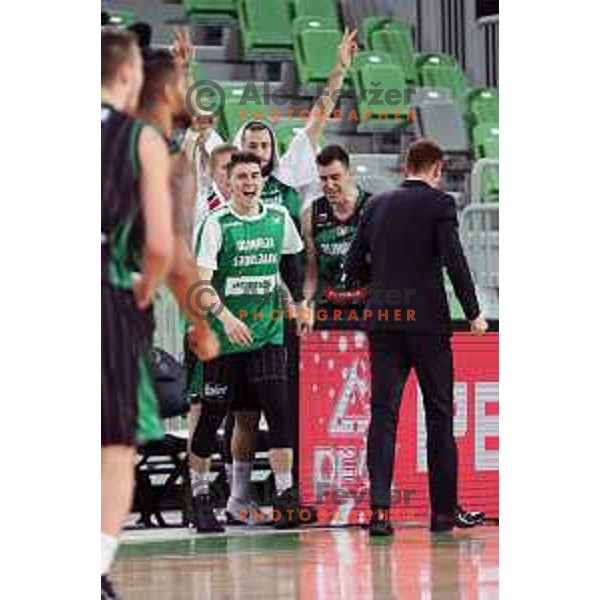 of Petrol Olimpija in action during FIBA Champions League basketball match between Petrol Olimpija and Sig Strasbourg in Stozice Hall, Ljubljana on December 12, 2017
