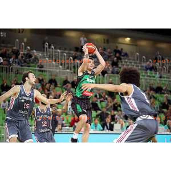 Roko Badzim of Petrol Olimpija in action during FIBA Champions League basketball match between Petrol Olimpija and Sig Strasbourg in Stozice Hall, Ljubljana on December 12, 2017