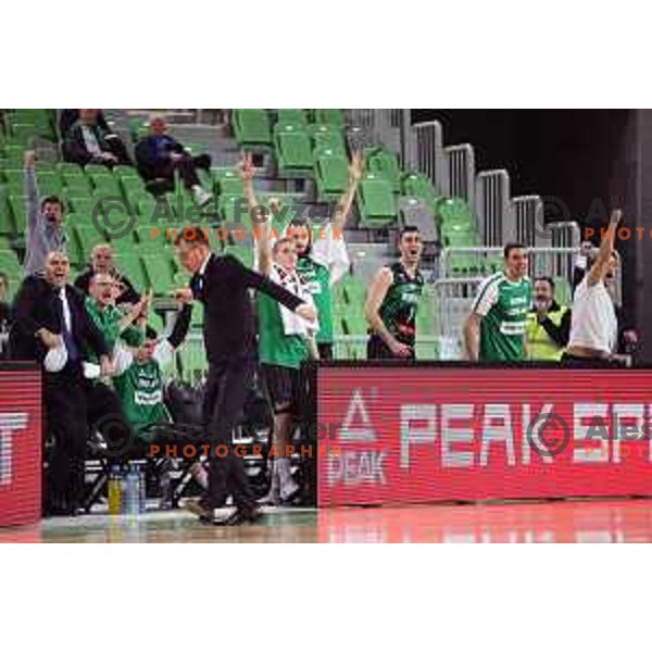 of Petrol Olimpija in action during FIBA Champions League basketball match between Petrol Olimpija and Sig Strasbourg in Stozice Hall, Ljubljana on December 12, 2017