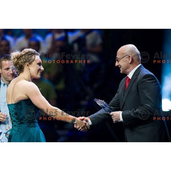 Ilka Stuhec, Bogdan Gabrovec during sportsman of the year 2017 awards, Cankarjev Dom, Ljubljana, Slovenia on December 12, 2017