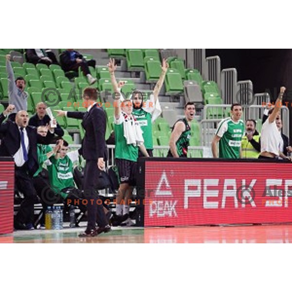 of Petrol Olimpija in action during FIBA Champions League basketball match between Petrol Olimpija and Sig Strasbourg in Stozice Hall, Ljubljana on December 12, 2017