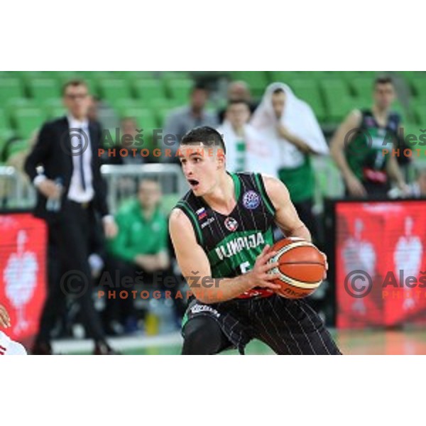 Jan Span of Petrol Olimpija in action during FIBA Champions League basketball match between Petrol Olimpija and Sig Strasbourg in Stozice Hall, Ljubljana on December 12, 2017