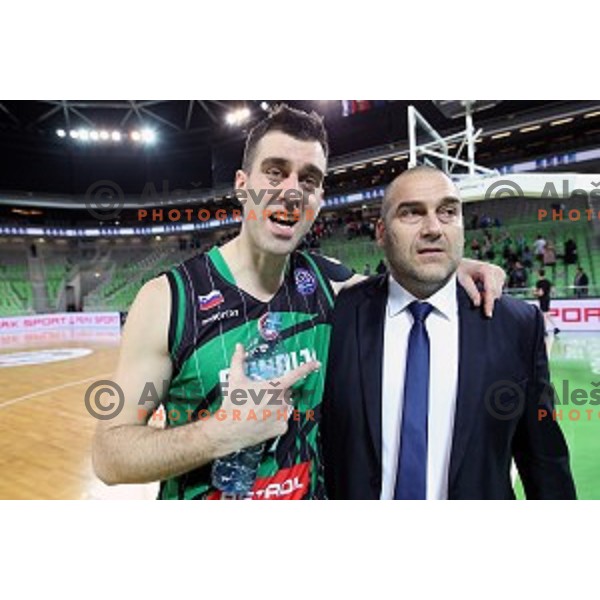 Drazen Bubnic and Igor Keselj of Petrol Olimpija in action during FIBA Champions League basketball match between Petrol Olimpija and Sig Strasbourg in Stozice Hall, Ljubljana on December 12, 2017