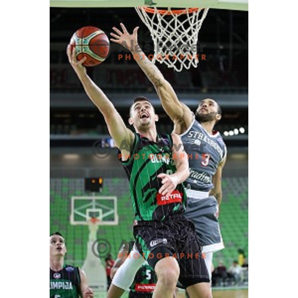 Roko Badzim of Petrol Olimpija in action during FIBA Champions League basketball match between Petrol Olimpija and Sig Strasbourg in Stozice Hall, Ljubljana on December 12, 2017