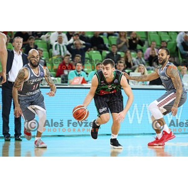 Roko Badzim of Petrol Olimpija in action during FIBA Champions League basketball match between Petrol Olimpija and Sig Strasbourg in Stozice Hall, Ljubljana on December 12, 2017