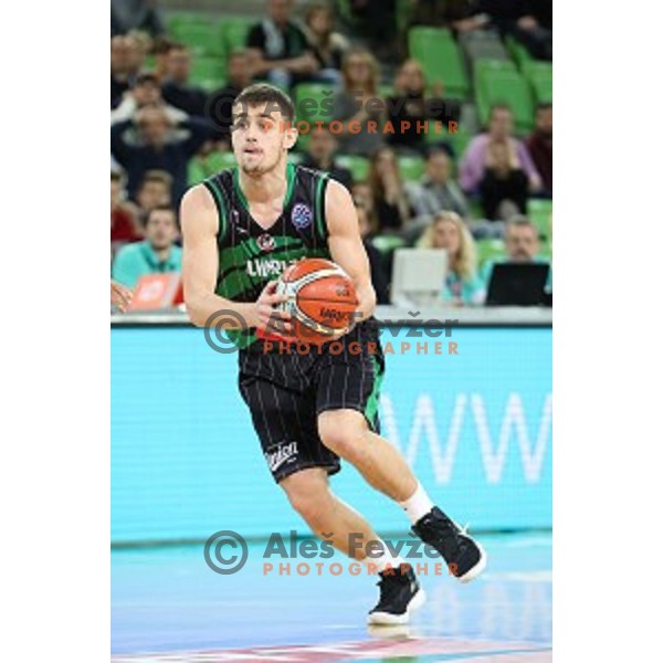 Roko Badzim of Petrol Olimpija in action during FIBA Champions League basketball match between Petrol Olimpija and Sig Strasbourg in Stozice Hall, Ljubljana on December 12, 2017