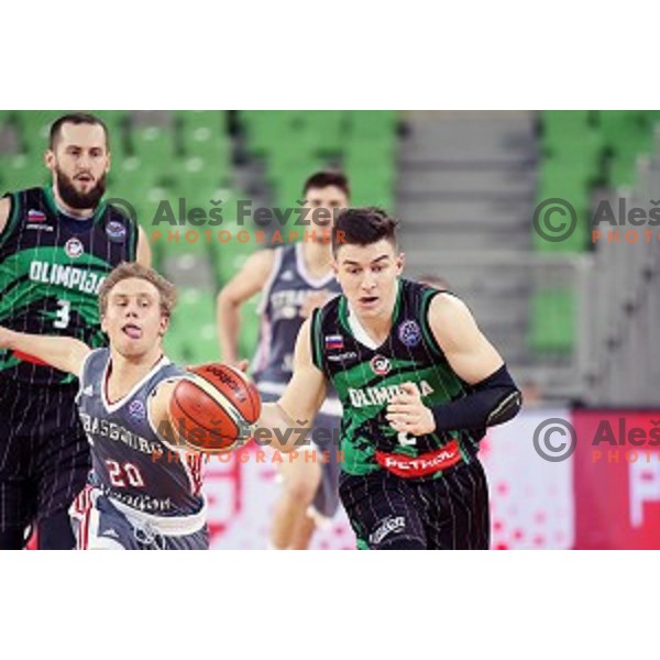 Jan Barbaric of Petrol Olimpija in action during FIBA Champions League basketball match between Petrol Olimpija and Sig Strasbourg in Stozice Hall, Ljubljana on December 12, 2017