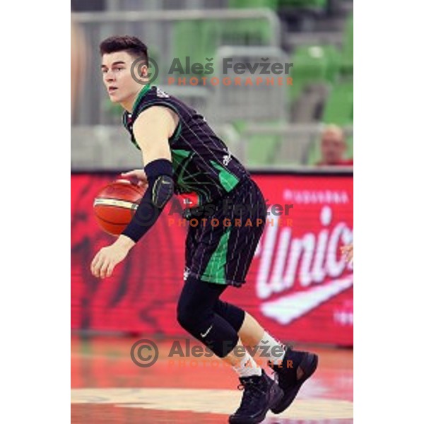 Jan Barbaric of Petrol Olimpija in action during FIBA Champions League basketball match between Petrol Olimpija and Sig Strasbourg in Stozice Hall, Ljubljana on December 12, 2017