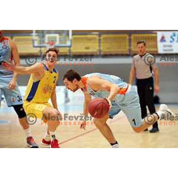 Andraz Rogelja and Tadej Ferme in action during Nova KBM league basketball match between Hopsi Polzela and Sixt Primorska in Polzela Sports Hall, Slovenia on December 16, 2017