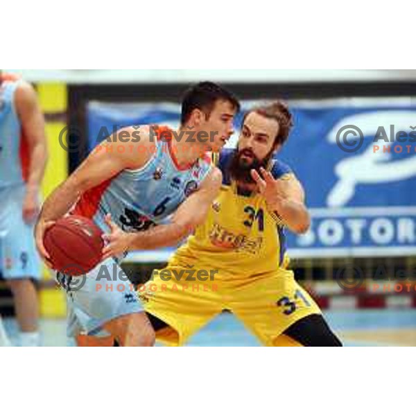 Marjan Cakarun and Milojko Vasilic in action during Nova KBM league basketball match between Hopsi Polzela and Sixt Primorska in Polzela Sports Hall, Slovenia on December 16, 2017
