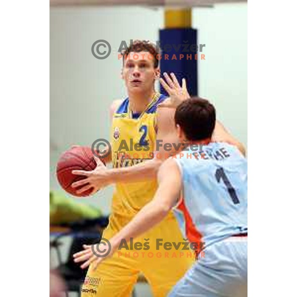 Andraz Rogelja and Tadej Ferme in action during Nova KBM league basketball match between Hopsi Polzela and Sixt Primorska in Polzela Sports Hall, Slovenia on December 16, 2017