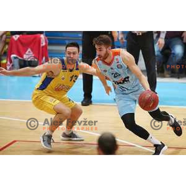 Urban Bukovic and Alen Hodzic in action during Nova KBM league basketball match between Hopsi Polzela and Sixt Primorska in Polzela Sports Hall, Slovenia on December 16, 2017