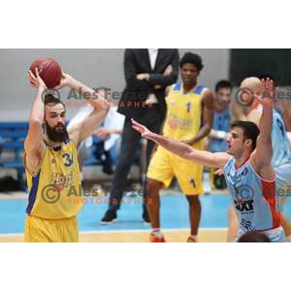 Milojko Vasilic and Marjan Cakarun in action during Nova KBM league basketball match between Hopsi Polzela and Sixt Primorska in Polzela Sports Hall, Slovenia on December 16, 2017