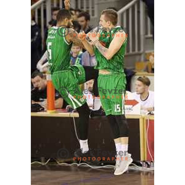 Devin Oliver and Gregor Hrovat of Petrol Olimpija in action during Nova KBM league basketball match between Ilirija and Petrol Olimpija in Tivoli Hall, Ljubljana, Slovenia on December 17, 2017