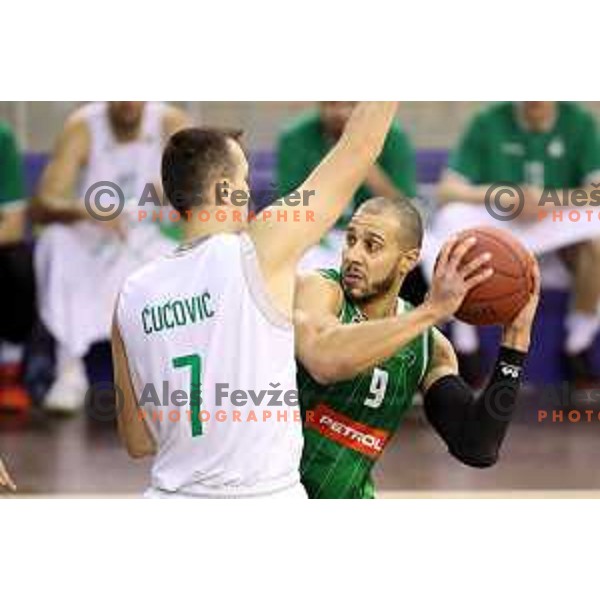 Haris Cucovic of Ilirija and Jordan Morgan of Petrol Olimpija in action during Nova KBM league basketball match between Ilirija and Petrol Olimpija in Tivoli Hall, Ljubljana, Slovenia on December 17, 2017