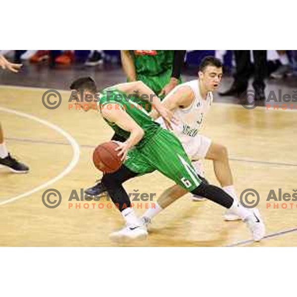 Jan Span of Petrol Olimpija and Zan Mark Sisko of Ilirija in action during Nova KBM league basketball match between Ilirija and Petrol Olimpija in Tivoli Hall, Ljubljana, Slovenia on December 17, 2017