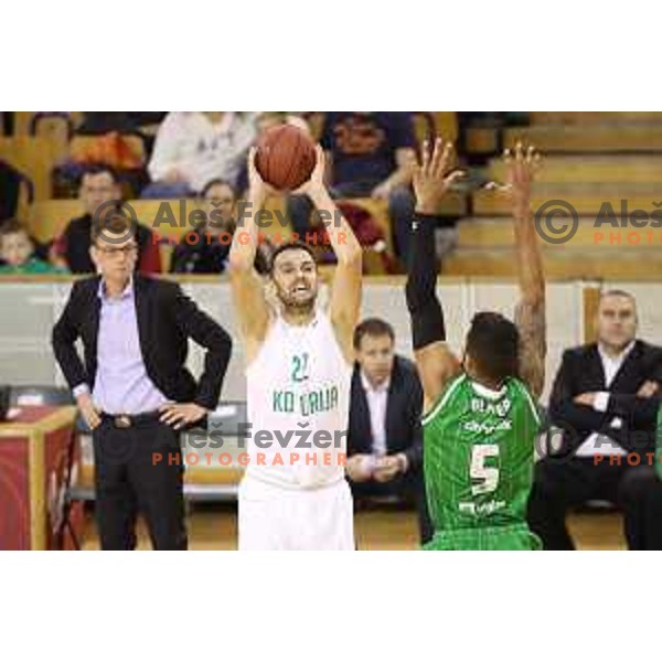 Stipe Modric in action during Nova KBM league basketball match between Ilirija and Petrol Olimpija in Tivoli Hall, Ljubljana, Slovenia on December 17, 2017