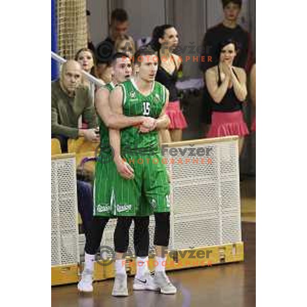 Jan Span and Gregor Hrovat of Petrol Olimpija in action during Nova KBM league basketball match between Ilirija and Petrol Olimpija in Tivoli Hall, Ljubljana, Slovenia on December 17, 2017