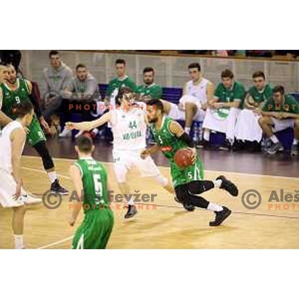 Devin Oliver of Petrol Olimpija and Luka Voncina of Ilirija in action during Nova KBM league basketball match between Ilirija and Petrol Olimpija in Tivoli Hall, Ljubljana, Slovenia on December 17, 2017