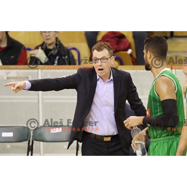 Gasper Okorn, head coach of Petrol Olimpija in action during Nova KBM league basketball match between Ilirija and Petrol Olimpija in Tivoli Hall, Ljubljana, Slovenia on December 17, 2017