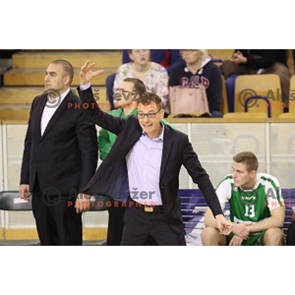Gasper Okorn, head coach of Petrol Olimpija in action during Nova KBM league basketball match between Ilirija and Petrol Olimpija in Tivoli Hall, Ljubljana, Slovenia on December 17, 2017