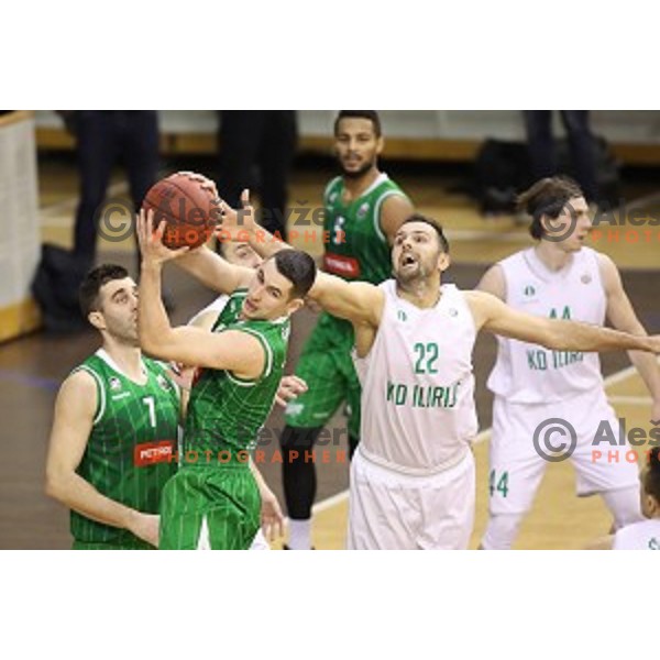 Jan Span of Petrol Olimpija and Stipe Modric of Ilirija in action during Nova KBM league basketball match between Ilirija and Petrol Olimpija in Tivoli Hall, Ljubljana, Slovenia on December 17, 2017