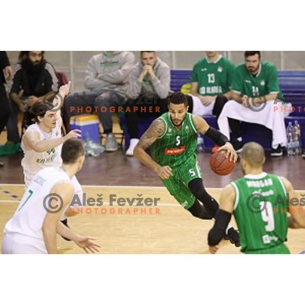 Devin Oliver of Petrol Olimpija and Luka Voncina of Ilirija in action during Nova KBM league basketball match between Ilirija and Petrol Olimpija in Tivoli Hall, Ljubljana, Slovenia on December 17, 2017