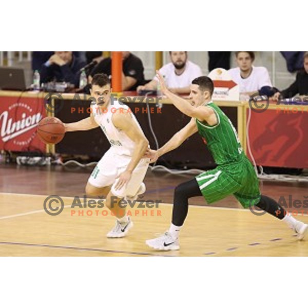 Zan Mark Sisko of Ilirija and Jan Span of Petrol Olimpija in action during Nova KBM league basketball match between Ilirija and Petrol Olimpija in Tivoli Hall, Ljubljana, Slovenia on December 17, 2017