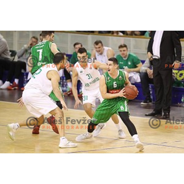 Zan Mark Sisko of Ilirija and Jan Span in action during Nova KBM league basketball match between Ilirija and Petrol Olimpija in Tivoli Hall, Ljubljana, Slovenia on December 17, 2017