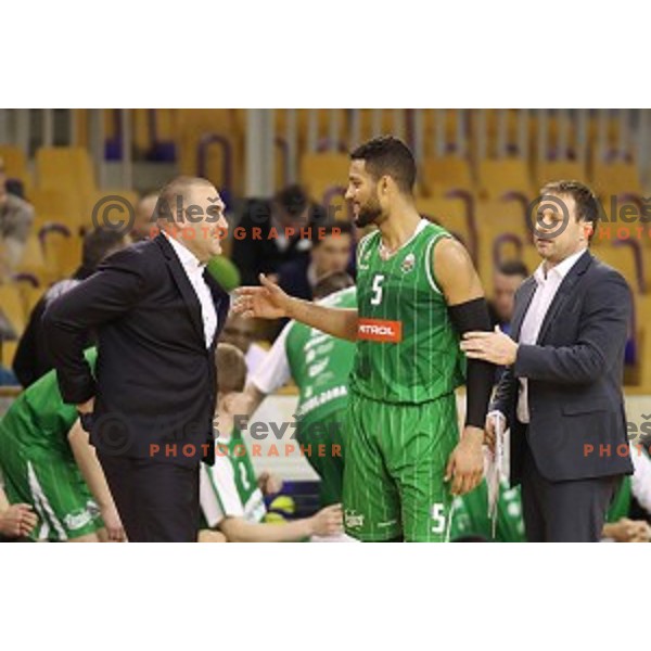 Igor Keselj, Devin Oliver and Luka Bassin in action during Nova KBM league basketball match between Ilirija and Petrol Olimpija in Tivoli Hall, Ljubljana, Slovenia on December 17, 2017