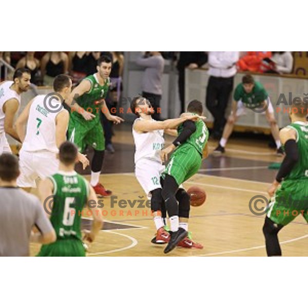 Tiso Cvetkovic and Devin Oliver of Petrol Olimpija in action during Nova KBM league basketball match between Ilirija and Petrol Olimpija in Tivoli Hall, Ljubljana, Slovenia on December 17, 2017