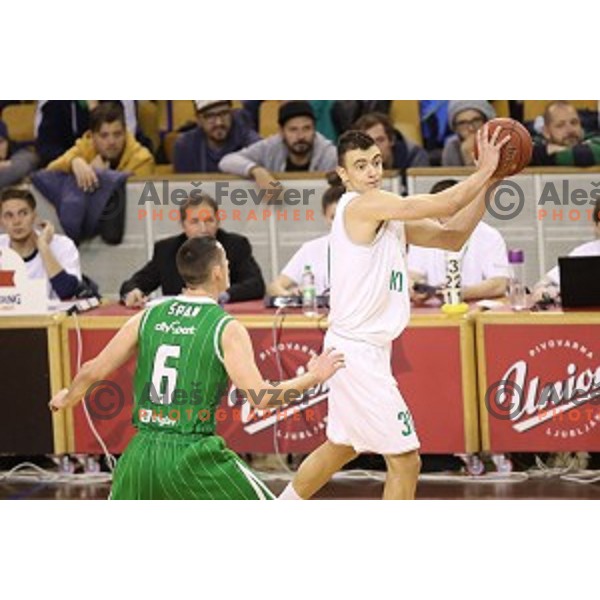 Jan Span of Petrol Olimpija and Zan Mark Sisko of Ilirija in action during Nova KBM league basketball match between Ilirija and Petrol Olimpija in Tivoli Hall, Ljubljana, Slovenia on December 17, 2017