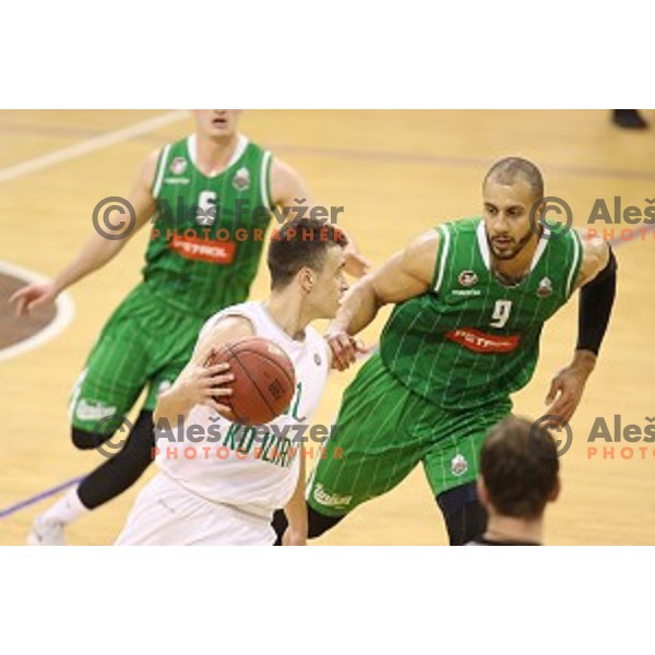 Zan Mark Sisko of Ilirija and Jordan Morgan of Petrol Olimpija in action during Nova KBM league basketball match between Ilirija and Petrol Olimpija in Tivoli Hall, Ljubljana, Slovenia on December 17, 2017
